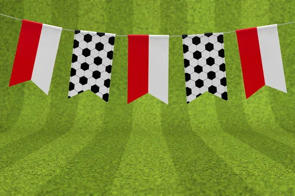 Poland flag and soccer ball texture football flag bunting. 3D Re