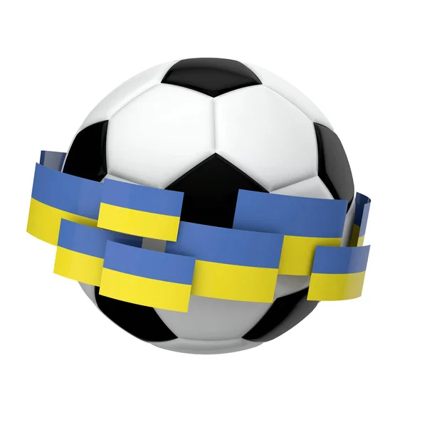 Piłka nożna z Ukrainą flaga przeciwko zwykły biały rynek — Zdjęcie stockowe