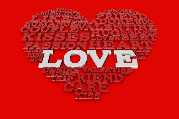 Forme de coeur faite de mots d'amour. Saint Valentin. rendu 3D — Photo