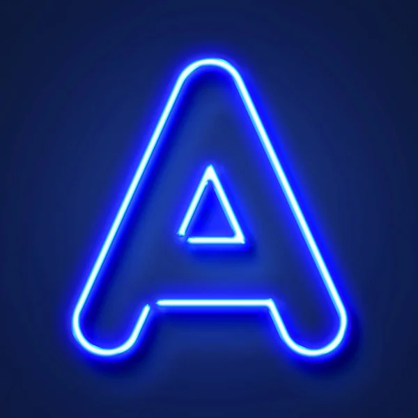 Letter A realistic glowing blue neon letter against a blue backg