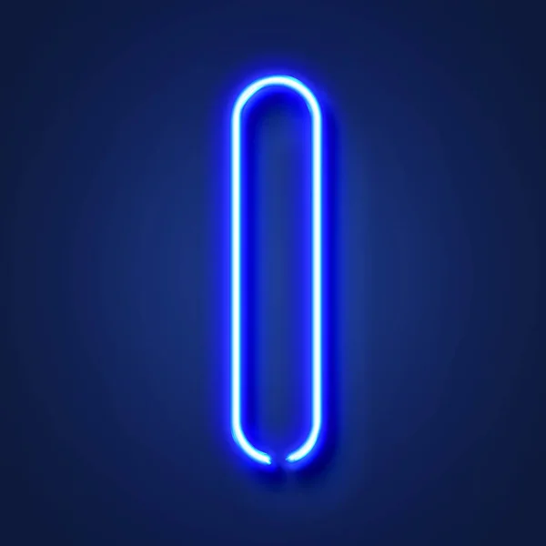 Letter I realistic glowing blue neon letter against a blue backg