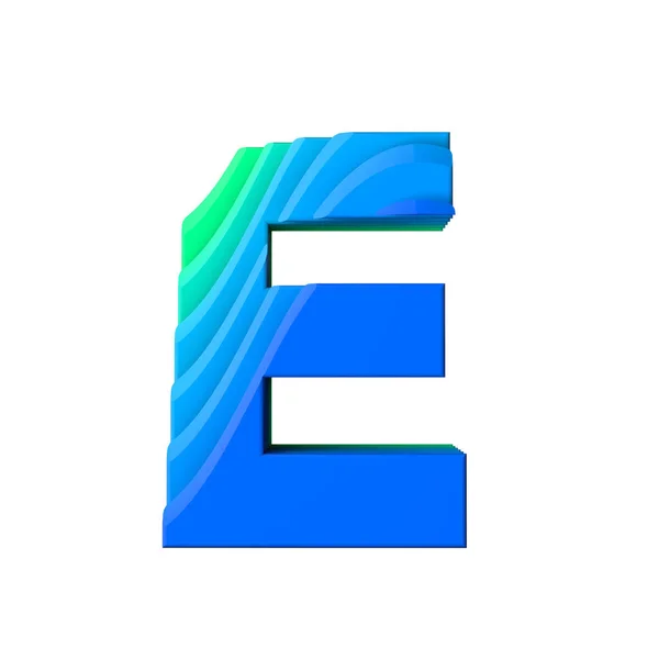 Carta E. Tipo de personagem de efeito de onda em camadas. Renderização 3D — Fotografia de Stock