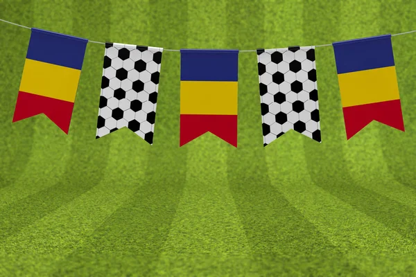 Прапор Румунії і футбольний м'яч текстура футбольного прапора бунтінг. 3D R — стокове фото