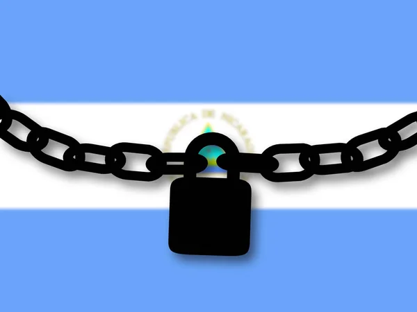 Nicaragua security. Silhouette of a chain and padlock over natio — Stock Photo, Image