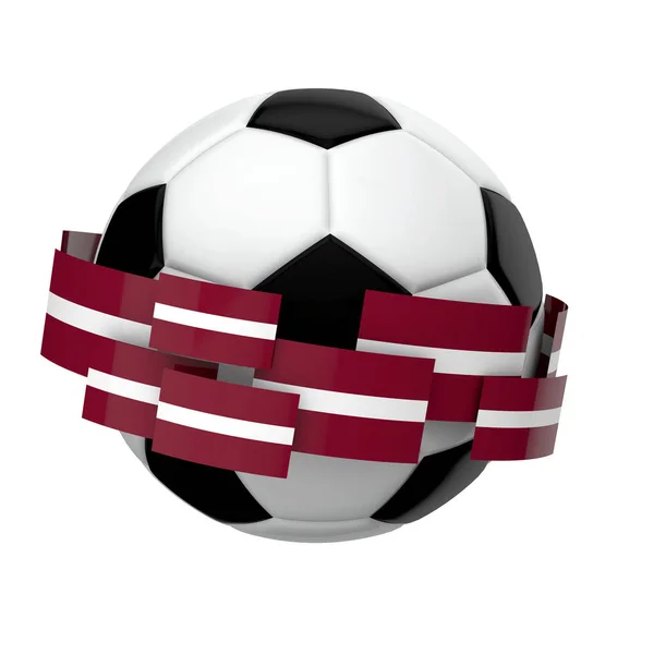 Piłka nożna z Łotwy flaga przeciwko zwykły biały oświetlenie tła — Zdjęcie stockowe