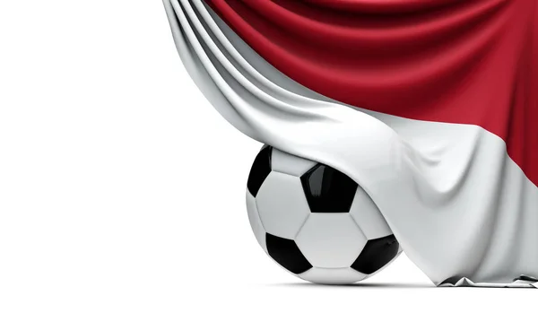 Indonesië nationale vlag gedrapeerd over een voetbal voetbal. 3D R — Stockfoto