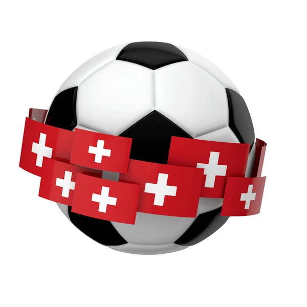 Futebol de futebol com a bandeira da Suíça contra uma simples parte traseira branca — Fotografia de Stock
