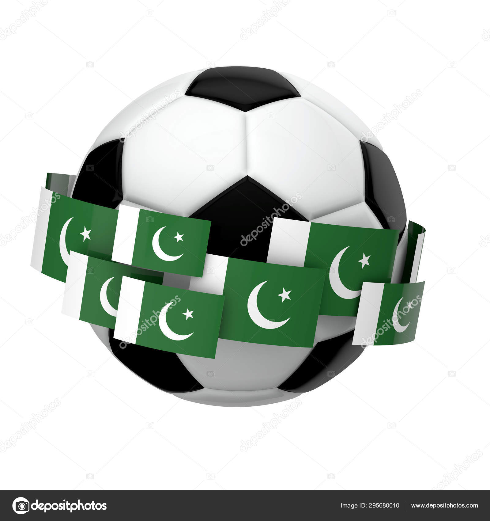Soccer football with Pakistan flag against a plain white backgro