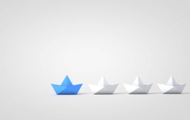 Origami tekneler kurşunluk kavramı. 3d Rendering