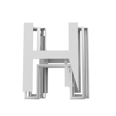 H harfi, Soyut parçalanmış geometrik yazı tipi. 3d Rendering