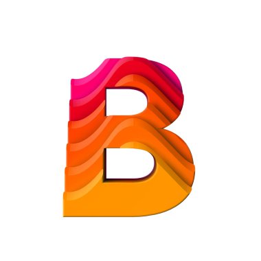 B harfi. Katmanlı dalga etkisi karakter tipi. 3d Rendering