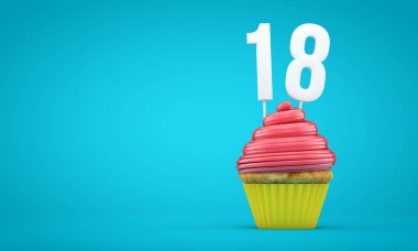 18 numara doğum günü kutlama keki. 3d Rendering