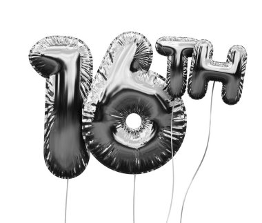 Gümüş sayısı 16 folyo doğum günü balonu beyaz izole. Altın