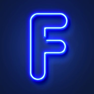 Letter F realistic glowing blue neon letter against a blue backg