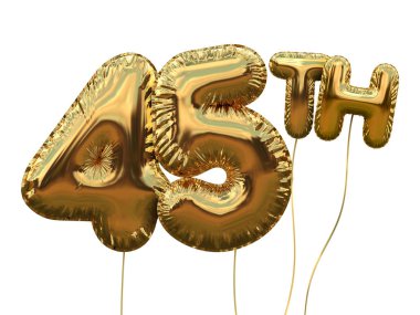 Altın numarası 45 folyo doğum günü balonu beyaz izole. Altın p