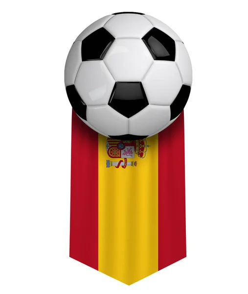 Ισπανία μπάλα ποδοσφαίρου σημαία πανί κρέμονται πανό. Απόδοση 3D — Φωτογραφία Αρχείου