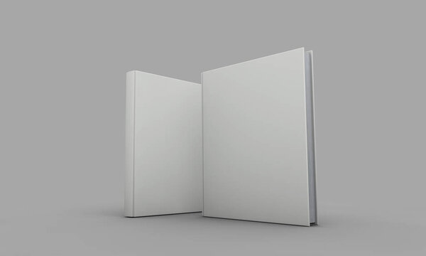 Hardback book cover mockup. White book on a grey background. 3D 