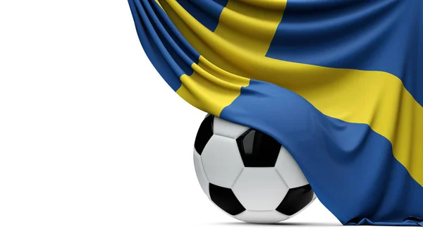 Sveriges flagga drasig över en fotboll fotbolls boll. 3D Rend — Stockfoto