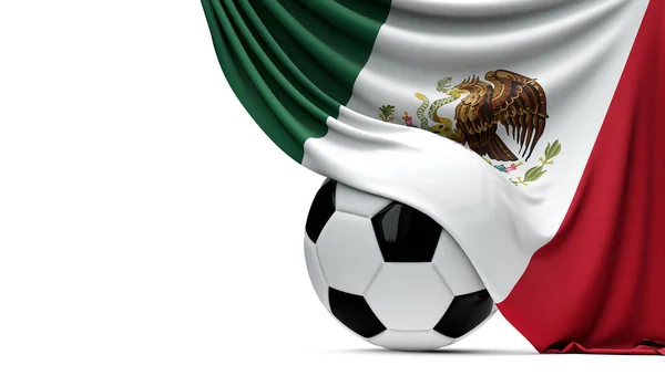 Mexikos flagga drasig över en fotboll fotbolls boll. 3D Rend — Stockfoto