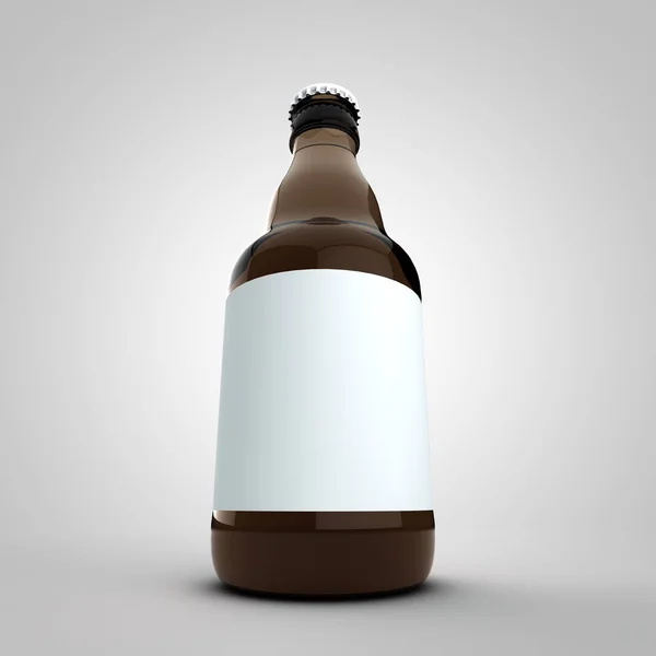 Bruin bier fles mock up met blanco wit label. 3D-rendering — Stockfoto