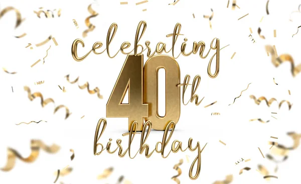 Celebrating 40th birthday gold greeting card with confetti. 3D R
