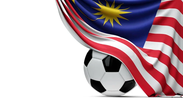 Bendera nasional Malaysia menutupi bola sepak bola. Re 3D — Stok Foto