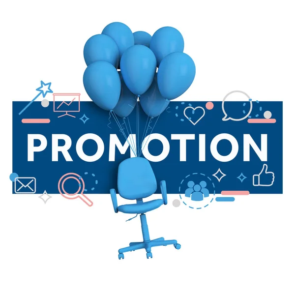 Concept de développement des affaires. Chaise et ballons avec promotion m — Photo