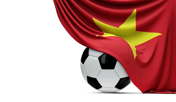 Bandeira nacional do Vietnã coberta por uma bola de futebol. Ren 3D — Fotografia de Stock