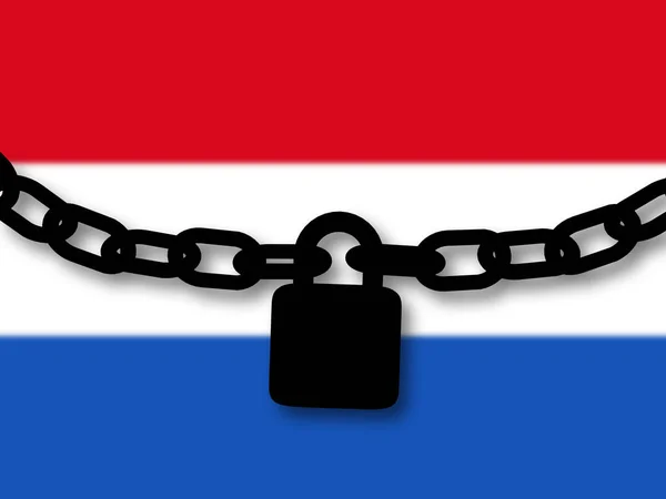 Segurança nos Países Baixos. Silhueta de uma cadeia e cadeado sobre nat — Fotografia de Stock
