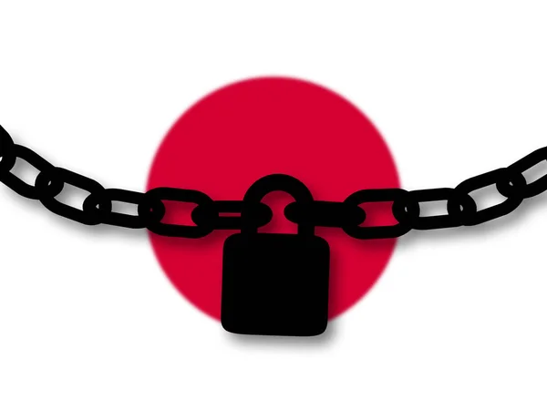 Безопасность Японии. Силуэт цепи и висячий замок над национальной — стоковое фото