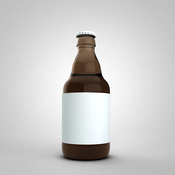 Bruin bier fles mock up met blanco wit label. 3D-rendering — Stockfoto