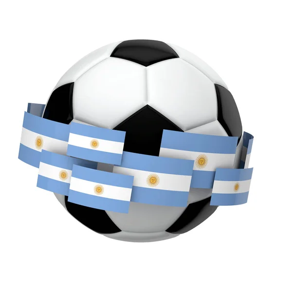 Fútbol con bandera argentina contra un fondo blanco liso — Foto de Stock