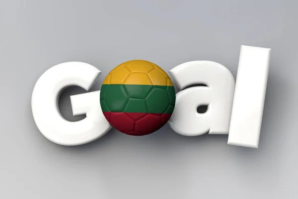 リトアニアフラグサッカーボールでサッカーの目標。3D レンダリング — ストック写真