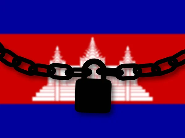 Kamboçya güvenliği. Ulus üzerinde bir zincir ve asma kilit silueti — Stok fotoğraf