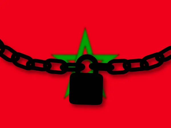 Marokko veiligheid. Silhouet van een ketting en hangslot over Afrika — Stockfoto