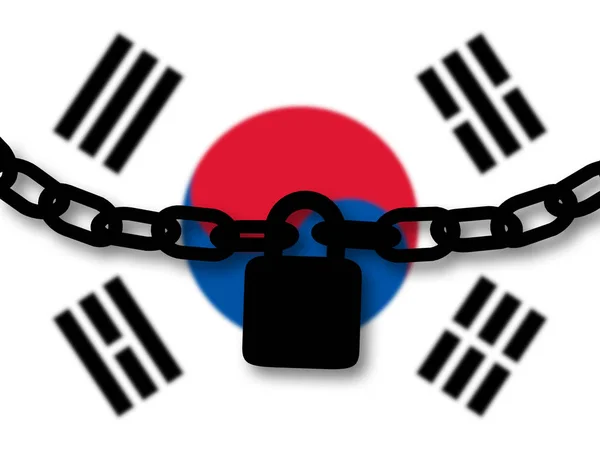 Dél-Korea biztonságát. Sziluettje a lánc és a lakat felett NAT — Stock Fotó