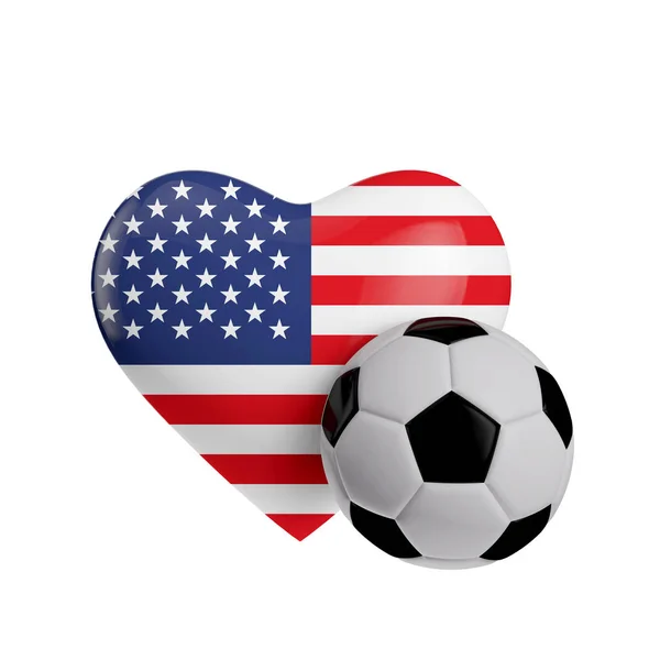 United States flag heart shape with a soccer ball. Love football — Stock Photo, Image