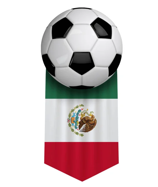 Плакат с флагом Мексики с футбольным мячом. 3D рендеринг — стоковое фото