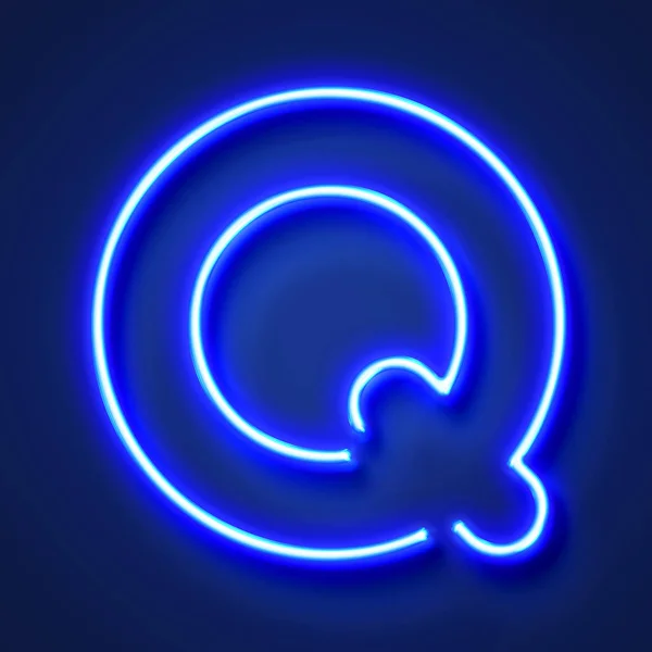 Letra Q letra de neón azul brillante realista contra un respaldo azul —  Fotos de Stock