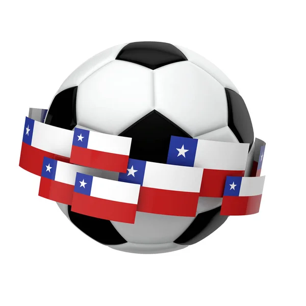 Fußball mit chilenischer Flagge vor schlichtem weißem Hintergrund — Stockfoto