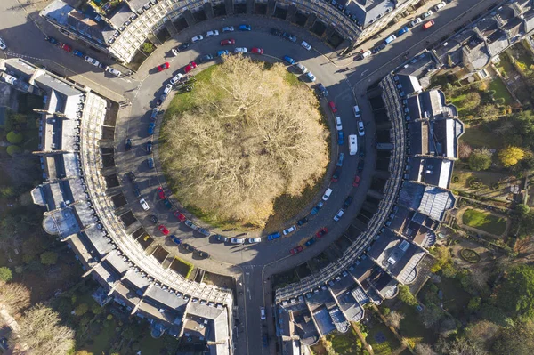 Vista aérea del dron de la calle Circus en Bath, Somerset, Reino Unido — Foto de Stock