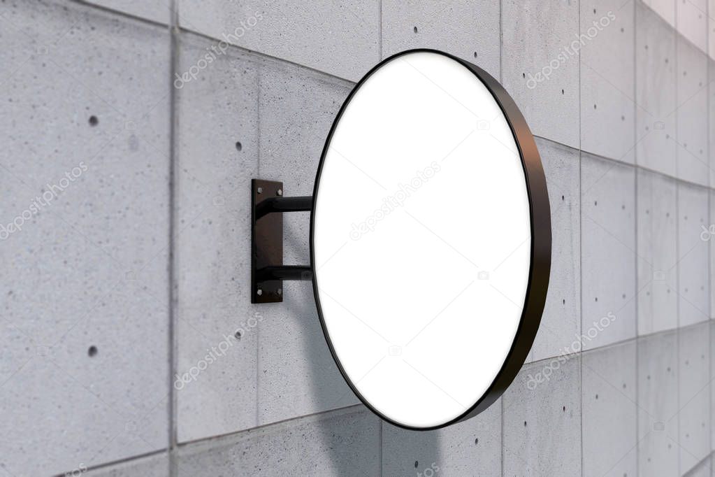 Blank white company store sign mock up on a wall. 3D Rendering