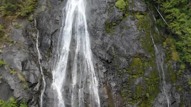 Vyhlídkový Pohled Horský Vodopád Obklopený Zelenými Rostlinami Dne — Stock video