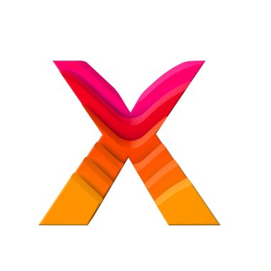 X harfi. Katmanlı dalga etkisi karakter tipi. 3d Rendering