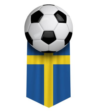 İsveç futbol topu bayrak bezi afiş asılı. 3d Rendering