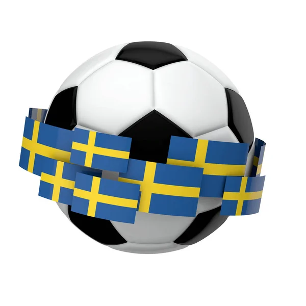 Fotbolls fotboll med Sverige flagga mot en vanlig vit bakgrunds — Stockfoto