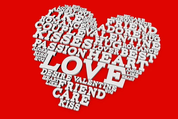 Hart vorm gemaakt van liefdes woorden. Valentines Day. 3D-rendering — Stockfoto
