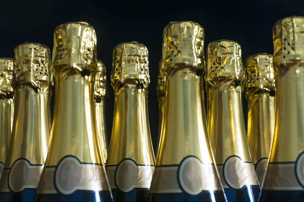 Sammlung von Champagner- oder Proseccoflaschen — Stockfoto