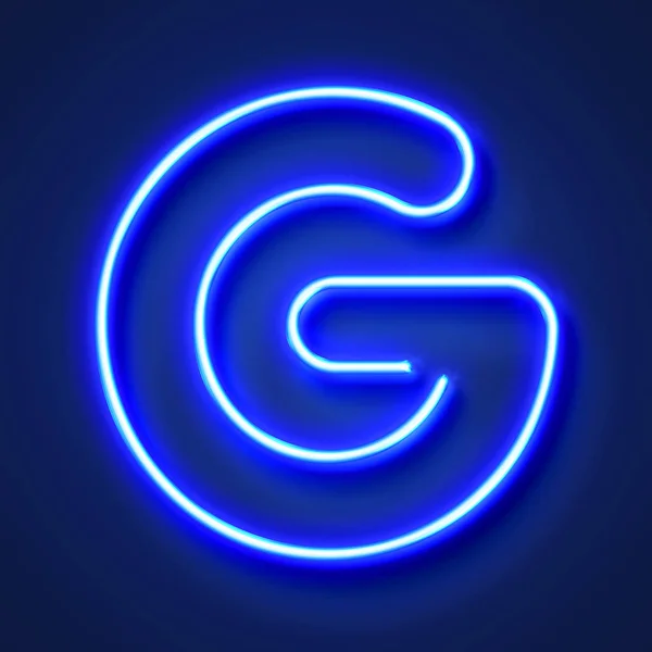 Letter G realistic glowing blue neon letter against a blue backg