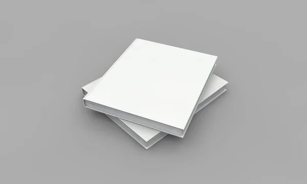 精装书封面模型。灰色背景的白皮书。三维 — 图库照片